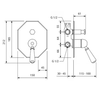 BIANCA - Classic style Recessed shower mixer with diverter by Park Avenue - view 3